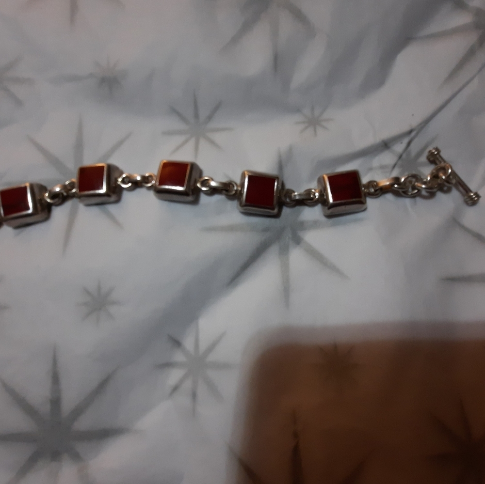 925 solid silver 8" bracele with red jasper stones